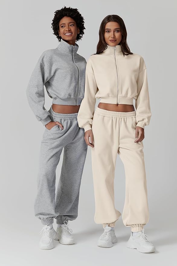 QINSEN Womens 2 Piece Oufits Full Zip Jacket Long Sleeve Sweatsuits