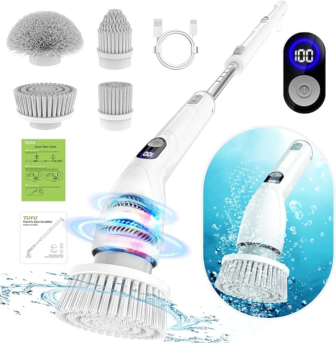 Electric Spin Scrubber, 2024 Full-Body IPX7 Waterproof Bathroom Scrubbe with Power LCD Display