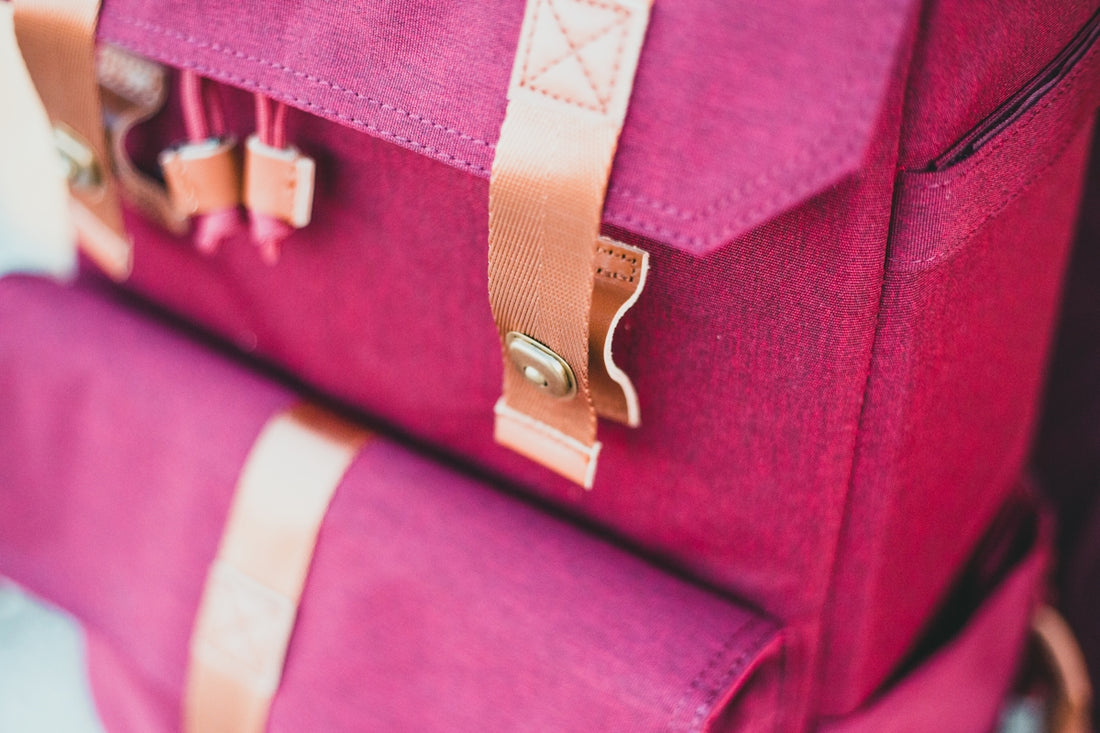 red and white leather bag