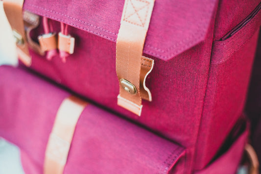 red and white leather bag