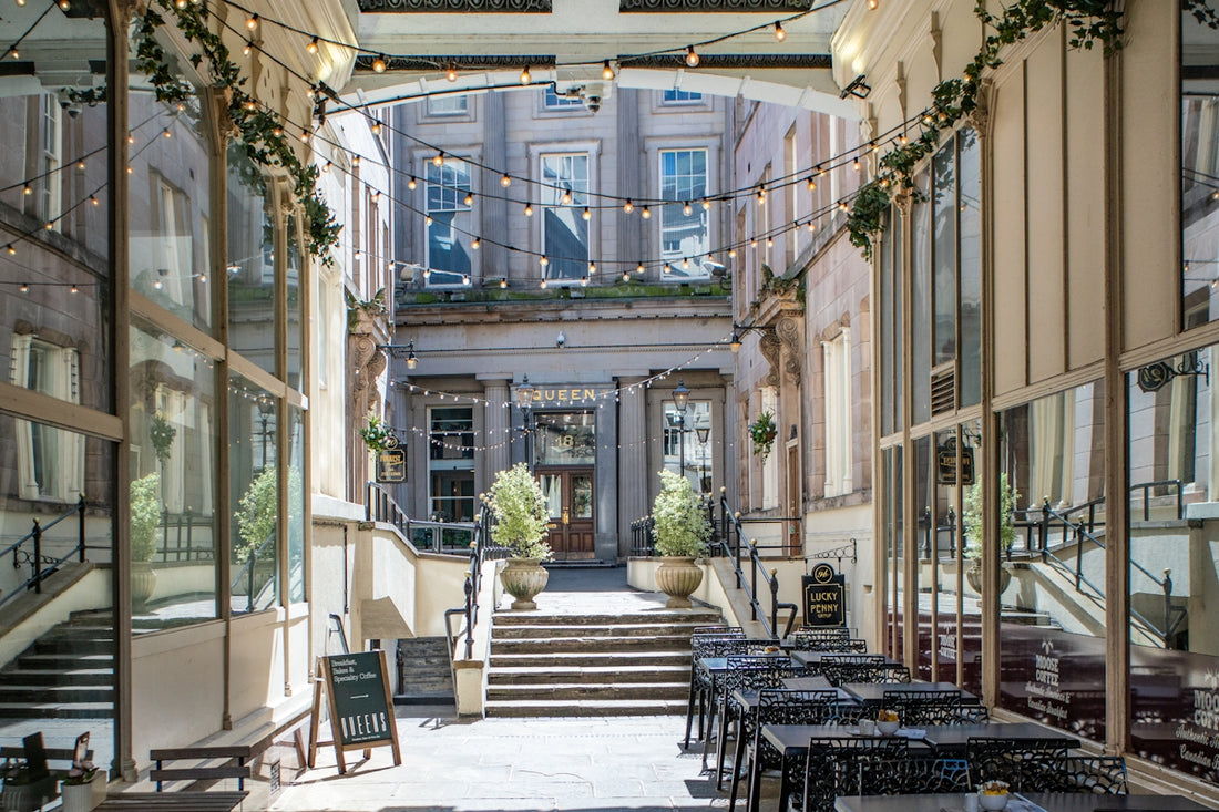 An elegant outdoor dining area with a view.
