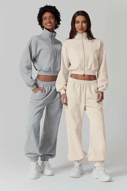 QINSEN Womens 2 Piece Oufits Full Zip Jacket Long Sleeve Sweatsuits