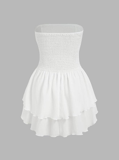 CIDER Women's Summer Cocktail Dress - Tube Ruched Ruffle Mini Dress