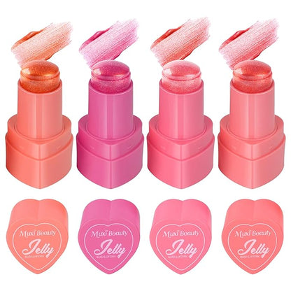 4 Colors Cooling Water Jelly Blush/Tint, Glitter Multi-Use Stick