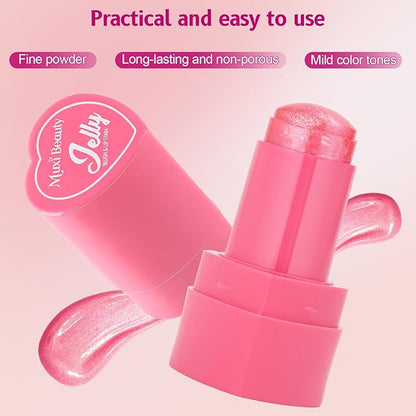 4 Colors Cooling Water Jelly Blush/Tint, Glitter Multi-Use Stick