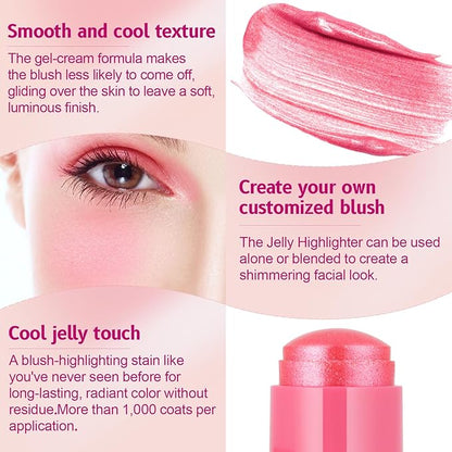 4 Colors Cooling Water Jelly Blush/Tint, Glitter Multi-Use Stick