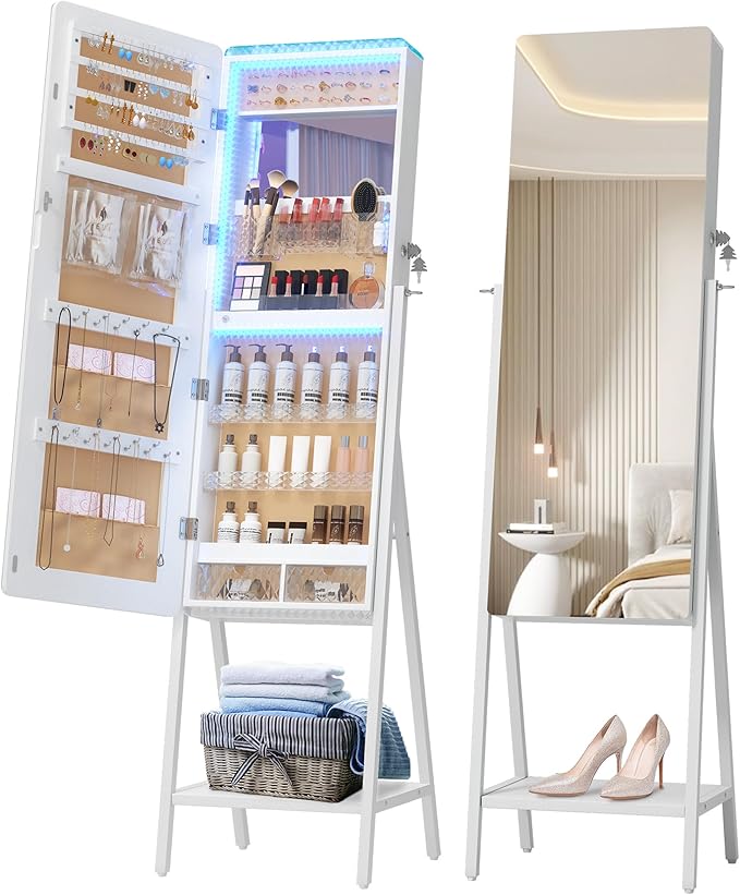 LVSOMT LED Jewelry Mirror Cabinet