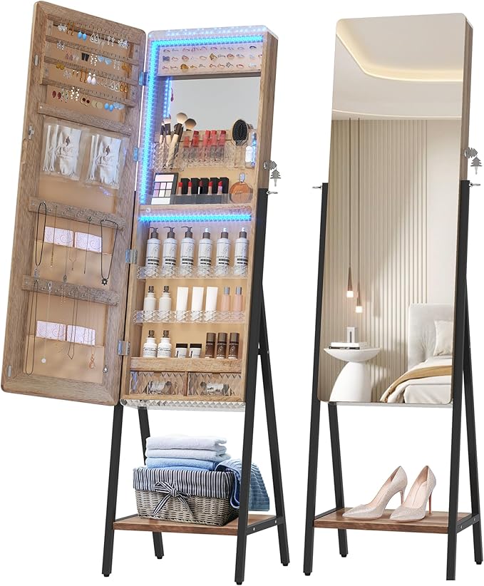 LVSOMT LED Jewelry Mirror Cabinet