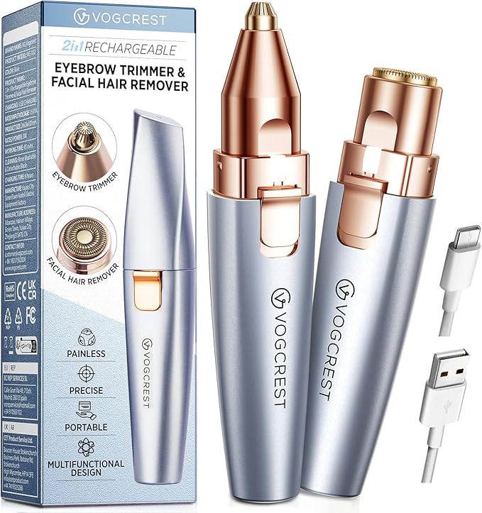 Eyebrow & Facial Trimmer: 2 in 1 Rechargeable Facial Hair & Eyebrow Shaver